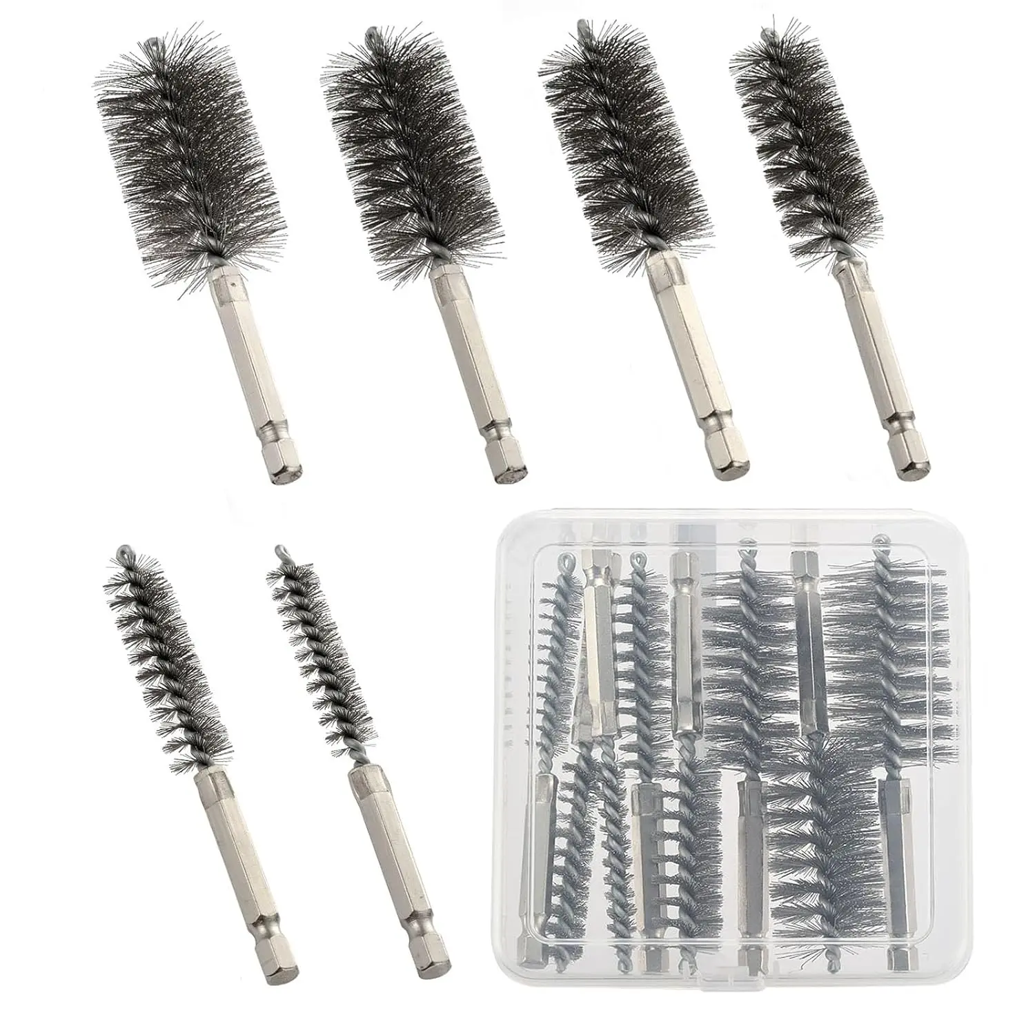 MAXAMN Wire Brush for Drill 6 count, Bore Brush Set 6 Size, Drill Brush, Wire Brushes for Cleaning, Drill Brush Attachments with 1/4" Hex Shank and Twisted Stainless Steel Bristles for Power Drill
