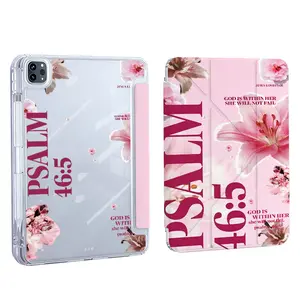 Pink Christian Psalms 46:5 Cross iPad Case — Protective Tablet Cover with Stand Function. . Features a Transparent, Shockproof Acrylic Design. . Includes a Foldable "Y-Fold" Kickstand 995