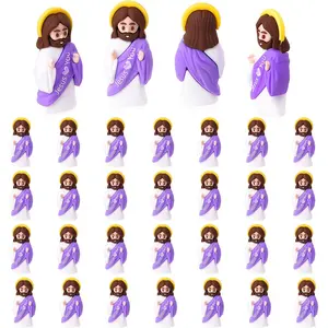 Household daily necessities 30 Pcs Little Jesus Figures Jesus Love You Mini Jesus Figurines Tiny Figurines to Hide and Seek Religious Gifts for Sunday School Baptism Gifts (Purple)