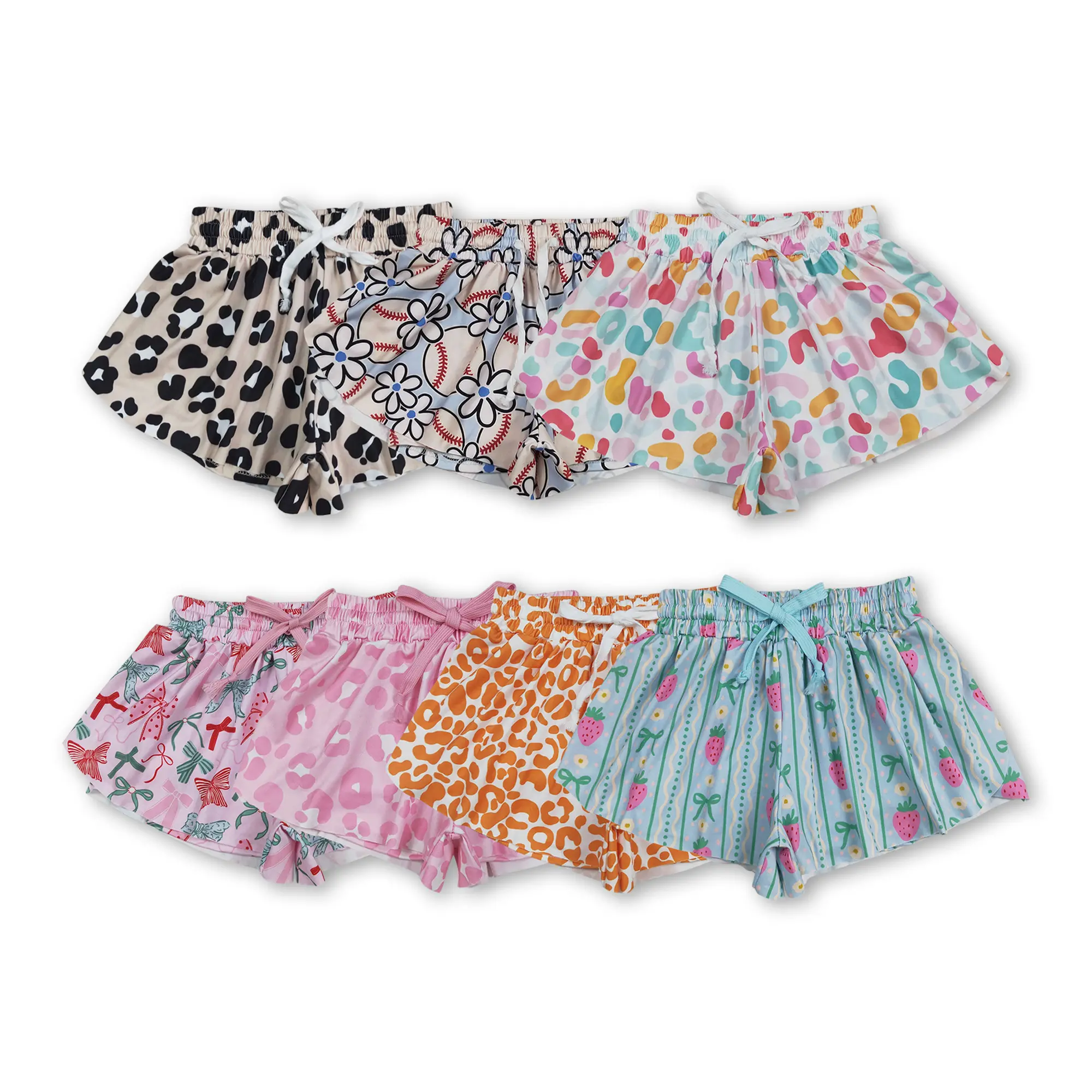 Toddler Girls' Solid Cotton Ruffle Shorts, Summer Playwear Bottoms with Elastic Waist and Bow Detail, Child-Sized Girls' Shorts