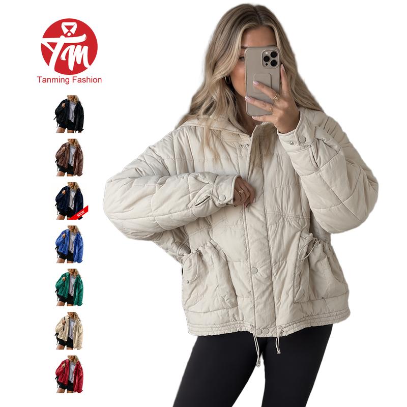 Tanming Womens Oversized Lightweight Quilted Jacket Snap Button Zip Up Baggy Coat with Pockets Spring Fall Winter Outdoor Travel Streetwear Casual Daily