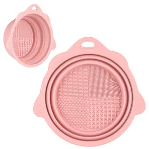 Foldable Silicone Makeup Brush Cleaner Bowl - Portable Cleaning Tool for Brushes, Powder Puffs, and Sponges (Pink) Daily Cosmetic