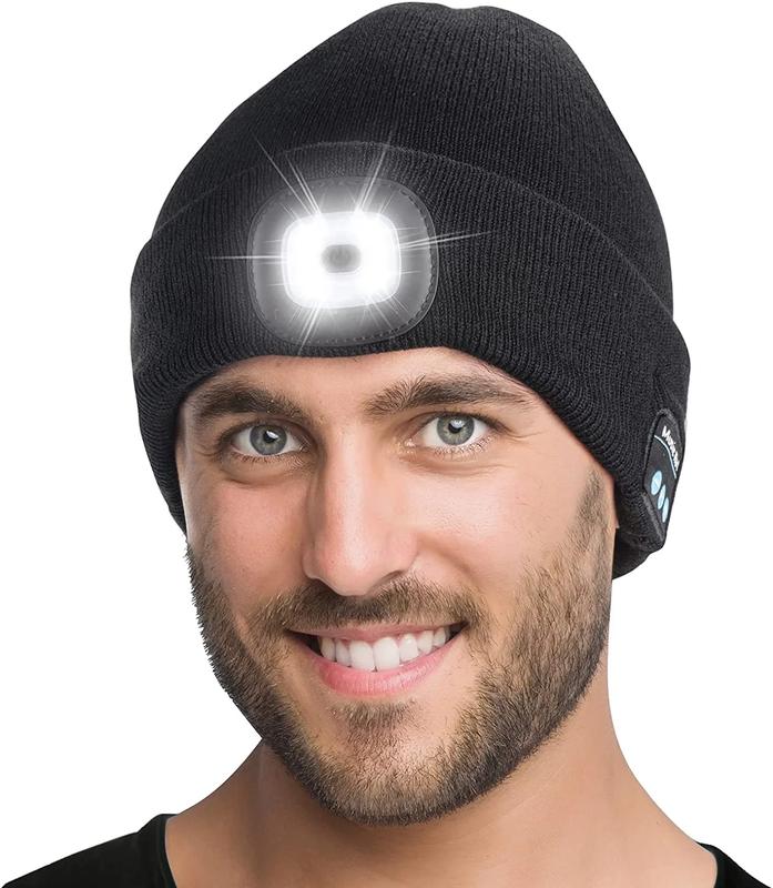 Zukuco Unisex Bluetooth Beanie Hat with Light, Built-In Speaker Mic, Headlamp Cap with Headphones, Tech Gift for Men Women