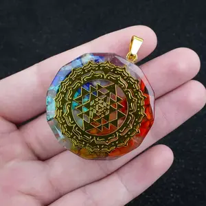 7 Chakra Hexagon Pendant Necklace Glow In The Dark Natural Healing Crystal Gorgeous Stone Gemstone Jewelry Energy Love Girlfriend Boyfriend Souvenir Valentine Anniversary New Year Christmas Halloween Birthday Gift