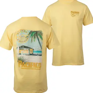 Tropical Beach Bar Graphic T-Shirt with Palm Tree and Pacific Scene, 2 Sides Summer Tee, Soft Cotton Shirt, Gift for Coastal Beer Lovers and Island Vibes Fans
