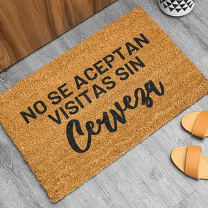 Funny Spanish Quote No Se Aceptan Visitas Sin Cerveza Diatom Mud Doormat, Super Absorbent Quick Dry Non-Slip Floor Mat, Humorous Welcome Rug for Indoor Front Door Entryway Bathroom Kitchen