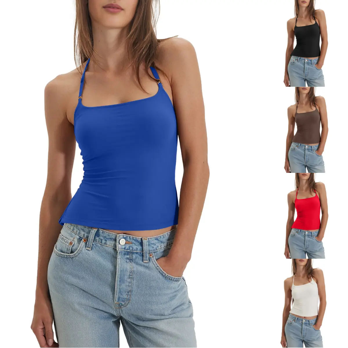 UANEO Women Halter Double Lined Tank Top Backless Going Out Y2k Trendy Camisole Crop Top Sleeveless Cute