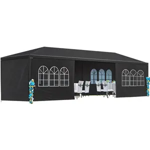 10'x30' Party Tent Outdoor Wedding Event Tents with 8 Removable Sidewalls, Heavy Duty Gazebo, Large Canopy Waterproof for Parties Patio Birthday All Season Black backyard Windows