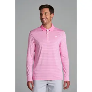Men's Erodym Long Sleeve Sports Polo | Flamingo Pink/White Stripe