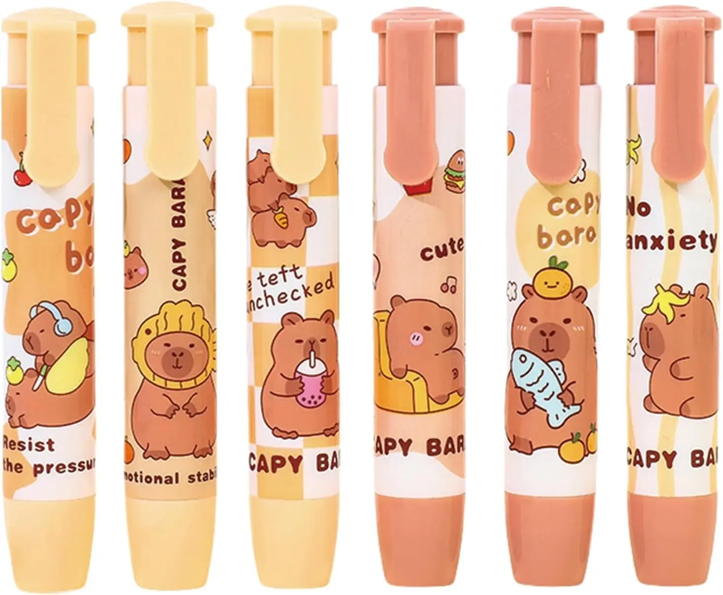 6 Pcs Cute Retractable Eraser Capybara Eraser Cartoon Erasers Pencil Erasers for School Boy Girl Women (6Pcs Capybara)