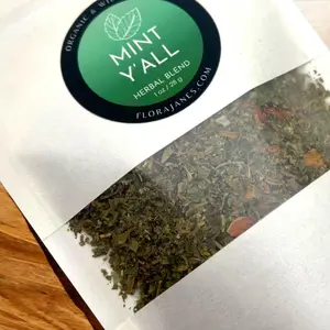 Flora Jane's Mint Ya'll Herbal Blend - Red Raspberry Leaf, Marshmallow Leaf, Damiana, Peppermint, Spearmint, Rose Petal - For Tea, Bath Soak, Potpourri and More - Organic and Wild Harvested