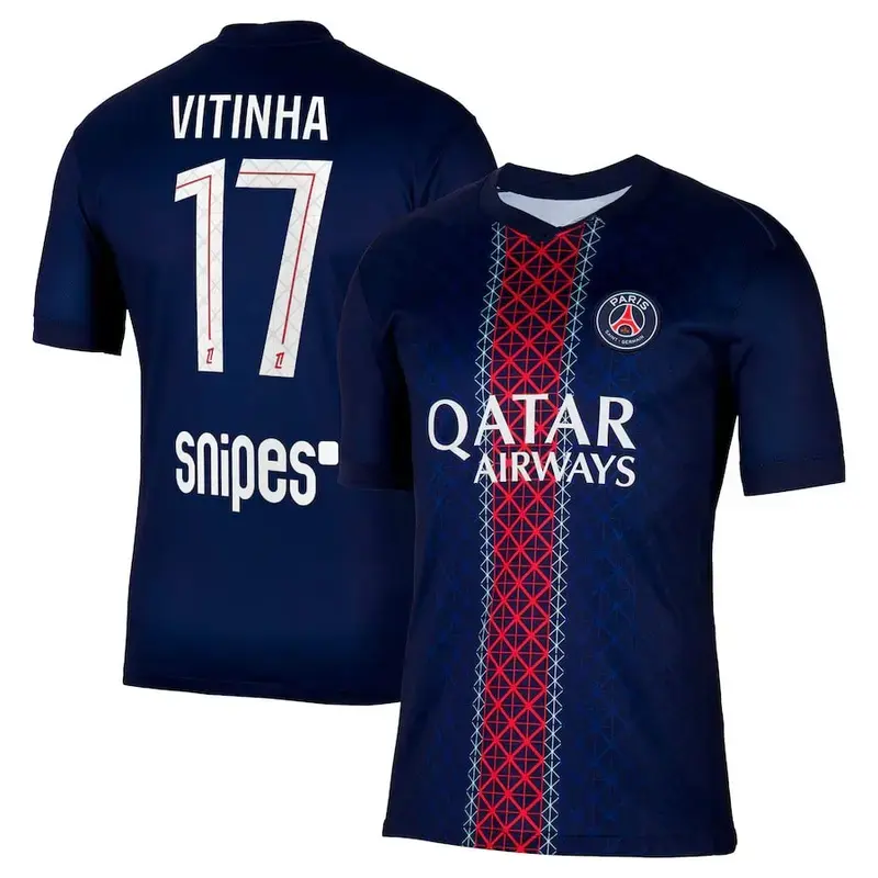Unisex Soccer/Football PSG Team Vitinha 17 Champions League/Ligue 1 2025/26 Home/Third Replica Jersey - Navy/Red ZCT