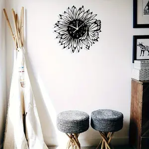 Vintage Vinyl Record Wall Clock, Sunflower Butterfly Theme, Artistic Wall Decor, Suitable for Living Room Bedroom Office Cafe Bakery Restaurant Kitchen