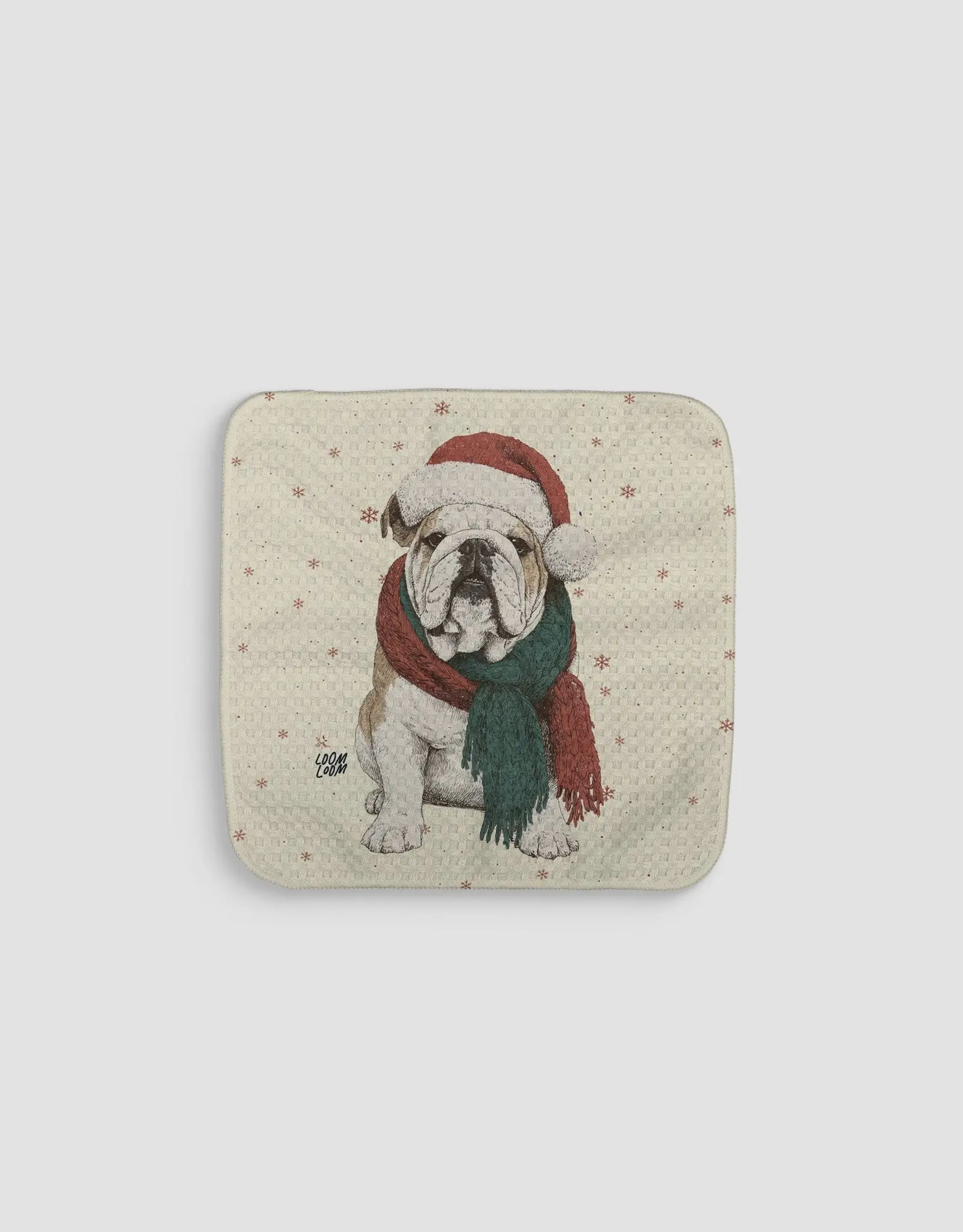 Christmas Bulldog Artwork Dishcloth Set - Rectangle, Double-Sided Print, Absorbent, Quick-Dry, Reusable and Colorfast Kitchen Cleaning Cloth, Machine Washable