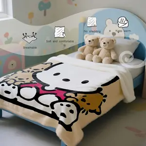 Pochacco Cozy Flannel Blanket - Soft, Warm, Machine Washable, All-Season Use | Cute Cartoon Design with White And Brown Accents |, Perfect for Bedroom Or Naps-280GSM
