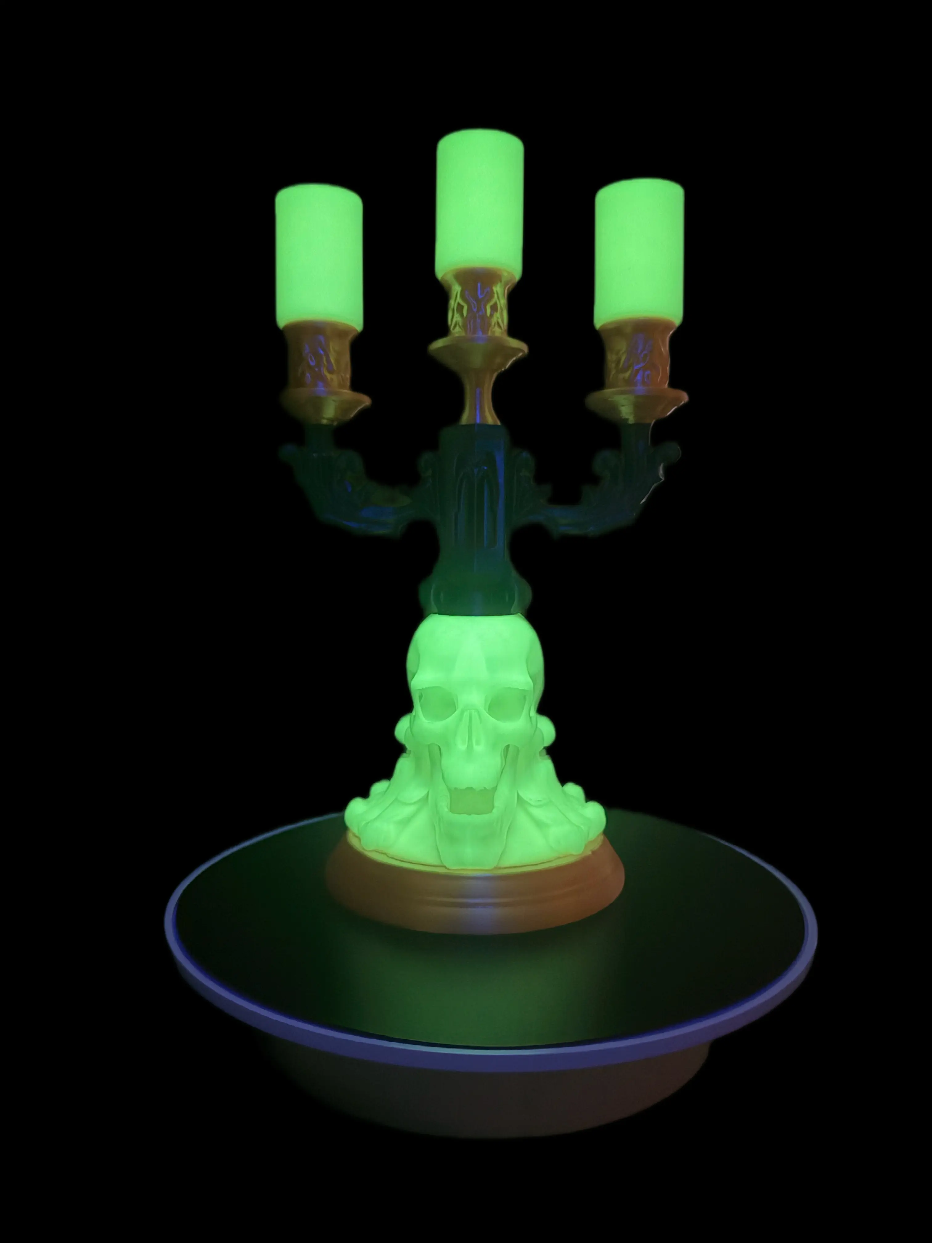 Gothic Skull LED Candle Holder – Three-Stem Candelabra – Fantasy Candle Display Decor Lightweight