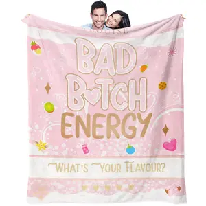 English Letter Bad Bitch Energy Pattern Blanket, Soft Warm Plush Throw for Kids and Adults, Perfect for Bed Sofa Car Room Decor, Cozy Throw Blanket