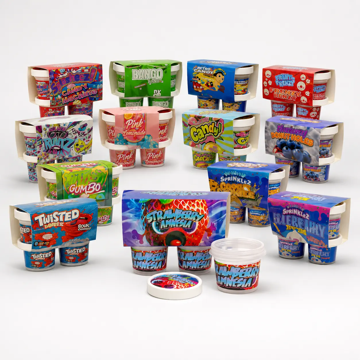 12 Pack - Ice Cream Pint Style Containers (Lids & Display Boxes) - Choose Your Design