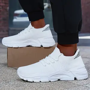 Men's Fashionable Lace-up Low Top Slip on Sneakers, Casual Comfortable Ankle Socks Shoes, Knit Breathable Sports Running Shoes, Gift for Wife, Girl Friend, Women's Workout Sneakers