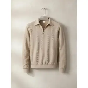 Men's Cable Knit Quarter Zip Sweater Retro Polo Style Textured Design Half Zip Collar Casual Smart Layering Fall Winter Knitwear