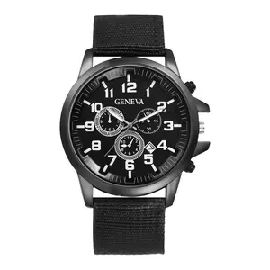 Men Tactical Field Watch: Quartz Analog Nylon Strap Luminous Hands Arabic Numerals Three‑Subdial Decor Wristwatch for Outdoor Sport
