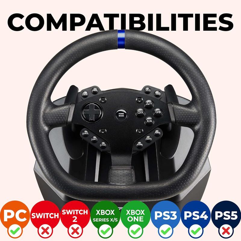 Steering Wheel, with Pedals and Paddles, Compatible with Xbox Series X/S, PS4, Xbox One, PC (Programmable for All Games)