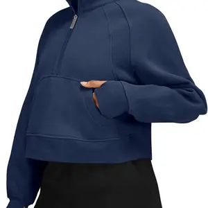 LASLULU Women Sweatshirt Fleece Lined 1/2 Zipper Collar Pullover Size Large -NWT