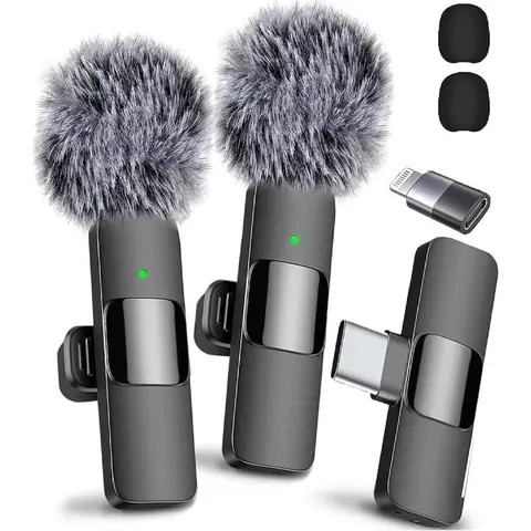 2-Pack Cordless Lavalier Microphones - Mini Clip-On Mics for iPhone, Android, iPad, Podcast Setup, Streaming Setup, Watch Party, USB Type-C Compatible, Cordless Mics, Rechargeable Wireless Mic