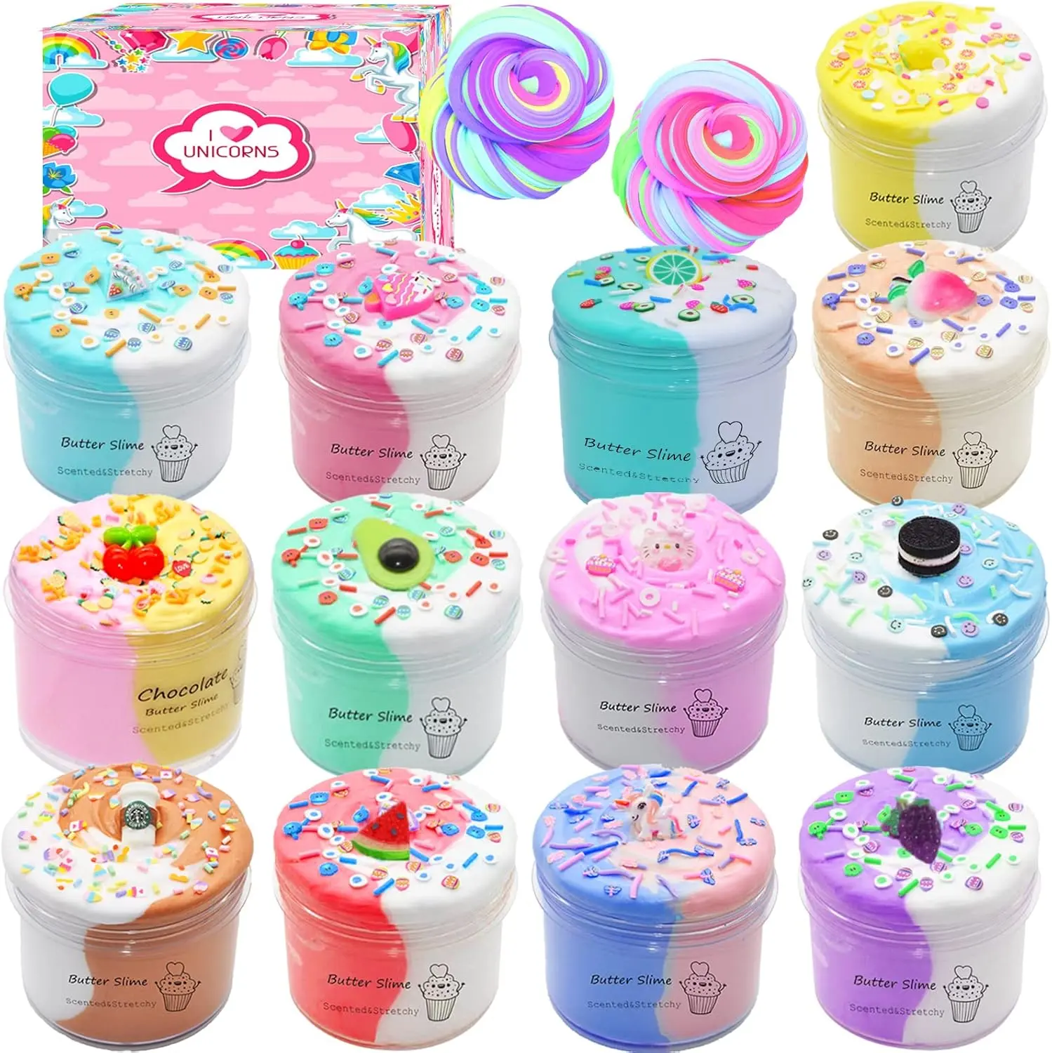 13 Pack Crunchy Slime kit,DIY Butter Slime,Stress Relief Toys,Craft Toy, for Girl and Boys Party Favors,Easter Basket Fillings