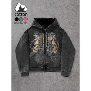 Men's Vintage Hooded Sweatshirt, Gothic Cross Print Zipper Cardigan, Casual Street Style, Spring & Fall Fashion, Unique Design