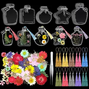 91 Pcs DIY Handmade Transparent Dried Flower Bookmark Set Include Butterflies Clear Bookmarks Dried Flowers Colorful Tassels and Tweezer for Book Bottle Supplies(Classic Color)