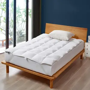 White Goose Feather Down Bed Mattress Topper Queen Size - Plush Bands Mattress Pad 240 Count 100% Cotton Featherbed, 60"x80"