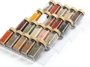 Spice Drawer Organizer 4 Tier, Acrylic Seasoning Organizer Rack, Clear Spice Rack Tray, Kitchen Seasoning Jars Drawers Insert (Jars Not Included/Expandable From 9" to 18")