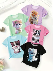 5-Pack Summer Girls' Casual Candy Color Round Neck T-Shirts, Loose-Fitting Short Sleeve Tops, Perfect for Any