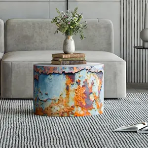 Softstone Universe Large 3D Pattern Pouf Ottoman - Foam Filled Footrest & Floor Cushion for Living Room Decor Stuffed Pouf Footstool for Under Desk Support 19"D x 24"W x 16"H Blue-Brown Iron Skin