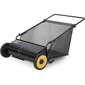 26-Inch Push Lawn Sweeper, Grass, Lawn and Leaf Cleanup Collector with Large 7 cu. ft. Hopper Bag, and Dual Spinning Brushes, Black