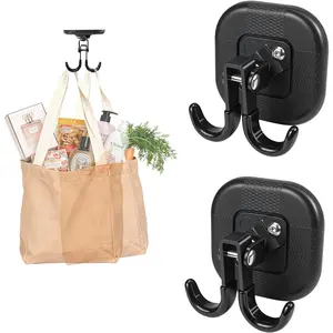 Large Swivel Magnetic Hooks Heavy Duty for Hanging with 360° Rotation, Non-Scratch Strong Magnet Organizer Holder for Trunk, Ceiling Mount with Rubber Coating for Cruise, RV, Garage, Workshop, 2 Pack