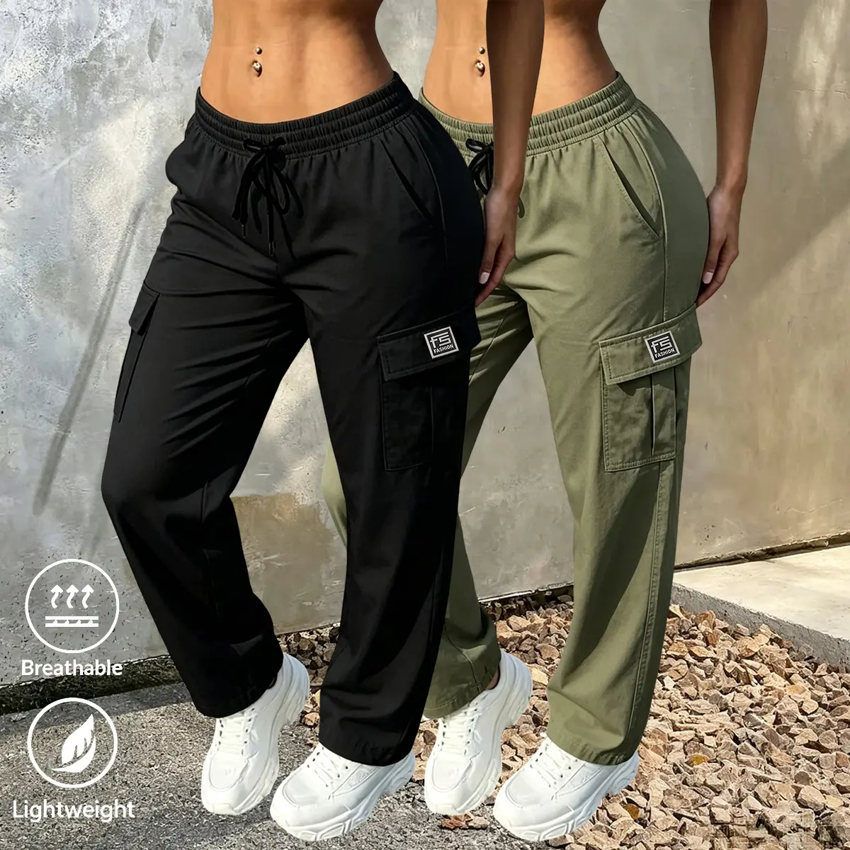 Women’s fashion casual elegant beautiful cargo pants 2-pack, American quick-dry women’s cargo pants, new summer arrival, American parachute pants, comfortable wide-leg casual straight-leg sports pants