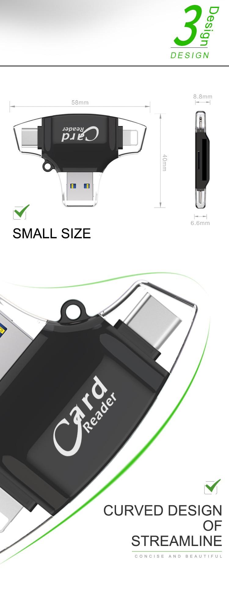 SEALIGHT Multi-Port Memory Card Reader，4 in 1 SD/TF/USB OTG Adapter for iPhone 15/14/13/12/11 Pro/Pro Max, Android, iPad, Laptop with Type C, USB C, Lightning, Plug & Play, Record Memory Gift (No App Required)