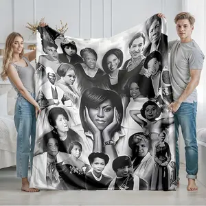 1 piece Audrey Hepburn Classic Looks Collection themed flannel blanket - Oversized comfortable flannel sofa blanket, suitable for beds and sofas, modern geometric pattern design, all-season use, digital printing, 100% polyester material, machine