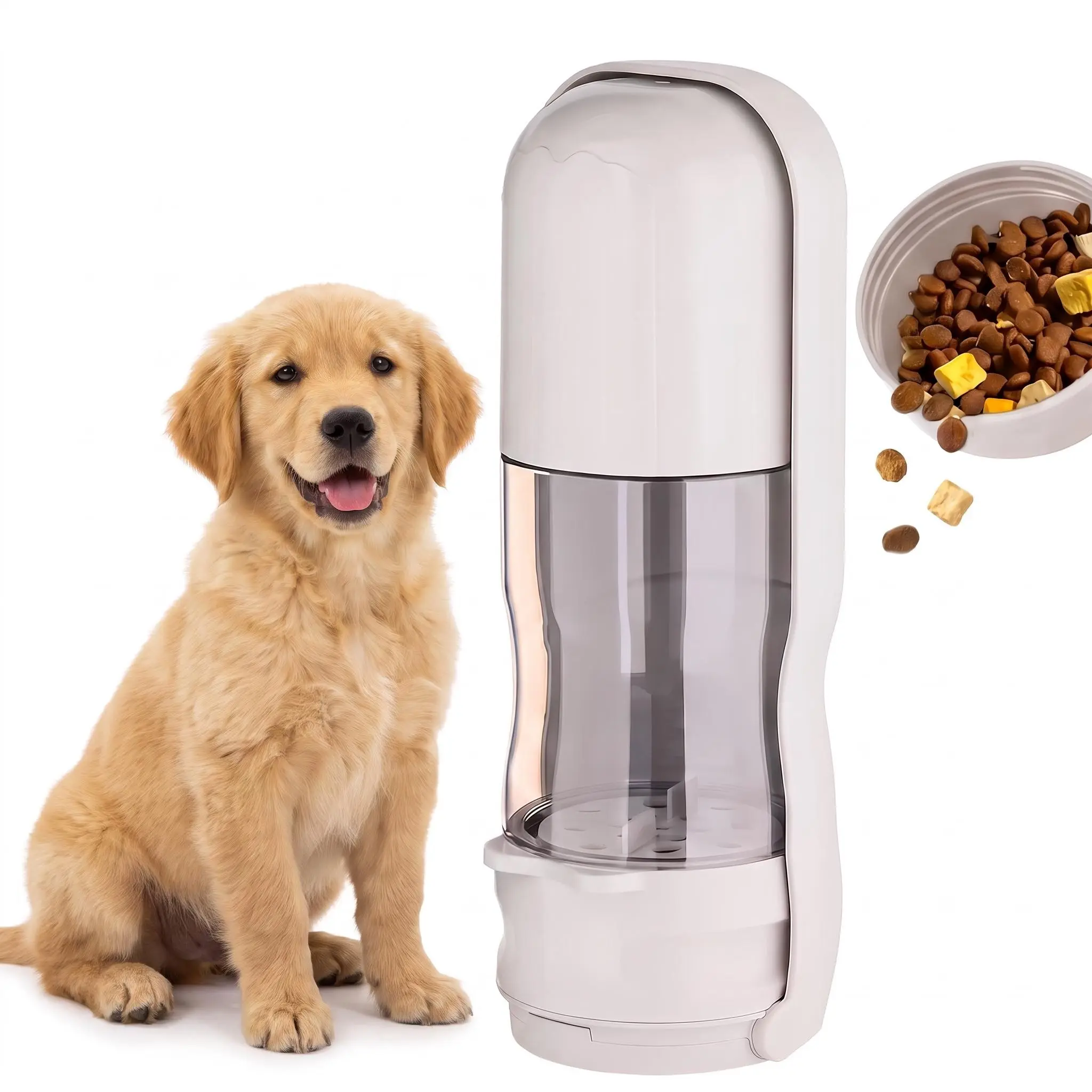 Dog 2-in-1 Portable Water Bottle & Food Container with Separate Compartments - 2-Hand Operation, Leakproof, Foldable Travel Bowl, Compact, Lightweight, Durable, Reusable, Easy Outdoor Use, Travel-Friendly, Prevents Spills for Walking, Hiking