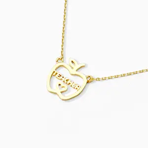 Gold-Dipped Teacher Apple-Shaped Charm Necklace