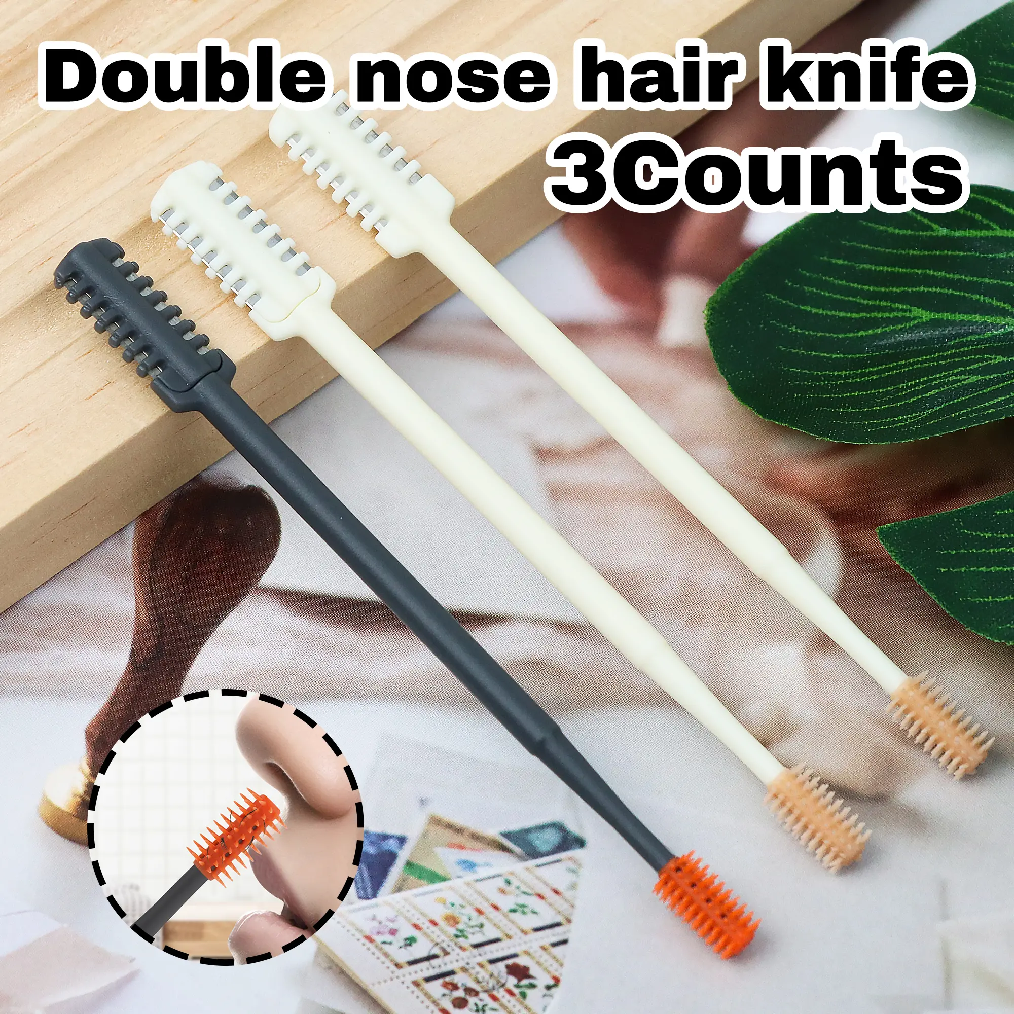 3 Count 360° Rotating Nose Trimmer for Women & Men, 2-in-1 Nasal Cutter with Double-Sided Design, Portable Nostril Hair Removal Tool