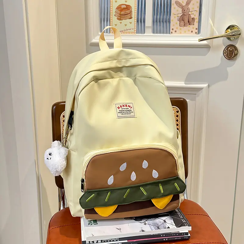 2026 New Burger Backpack Cartoon Cute Large Capacity Small and Medium School Bag