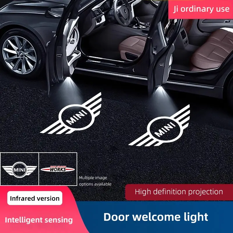 Led HD Car Door Logo Welcome Light Projector Lamps Door Courtesy Lights Led Car Lights Car Interior Lighting For MINI WORKS Cooper R56 F56 R50 JCW Cabrio Aceman Countryman Clubman Roadster Clubvan Paceman Coupe