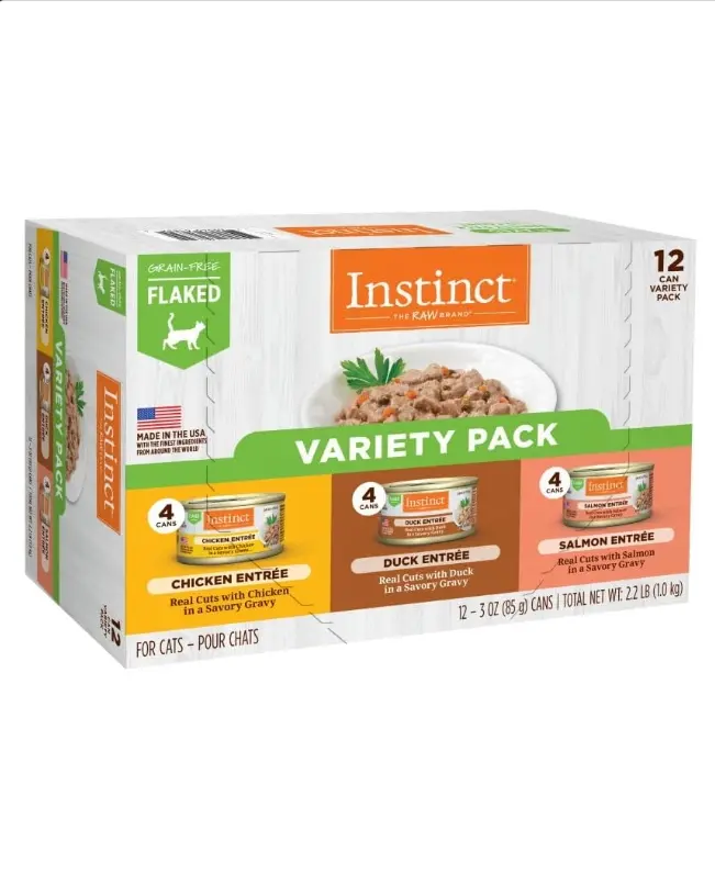 Instinct Flaked Entrée Wet Canned Cat Food Variety Pack 3 Ounce Pack of 12 High Protein Grain Free USA Made Real Animal Proteins