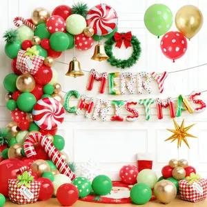 (157pcs)Christmas Balloon Garland Arch Kit, 157pcs Red Green Gold Latex Balloons with Candy Cane Merry Christmas Foil Balloon for Xmas Holiday New Year Lollipop Party Decorations (RED GREEN)