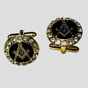 Crystal Freemason Masonic Cufflinks Black Gold Crystal Compass Cufflinks & shirt Studs for Mason Masons