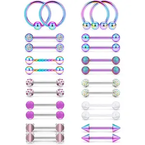 12 Pairs Nipple Rings Surgical Stainless Steel Hypoallergenic Nipple Piercing Jewelry 14G Nipple Barbells Hoops Tongue Rings for Women Men 14mm 14 Gauge Niple Tongue Jewelry