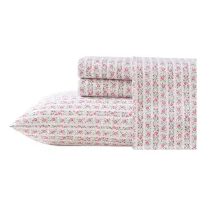 Laura Ashley Marta Stripe Pink-Green Queen Sheet Set